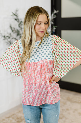 One Eleven North Outside Advantage Mixed Print Boho Blouse