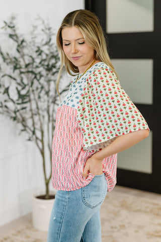 One Eleven North Outside Advantage Mixed Print Boho Blouse