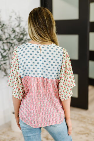 One Eleven North Outside Advantage Mixed Print Boho Blouse