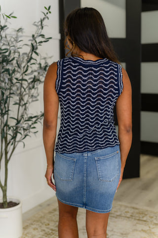 Blu Pepper Own the Chill Wavy Striped Top in Navy