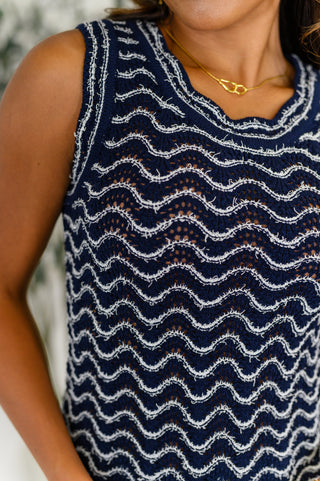 Blu Pepper Own the Chill Wavy Striped Top in Navy