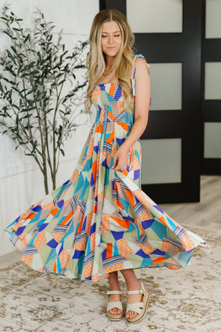Haptics Paint Me Pretty Square Neck Dress in Lime, Blue and Tangerine