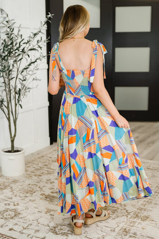 Haptics Paint Me Pretty Square Neck Dress in Lime, Blue and Tangerine