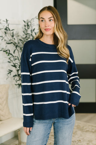 Zenana Parallel Lives Drop Shoulder Casual Top in Navy
