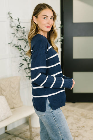 Zenana Parallel Lives Drop Shoulder Casual Top in Navy