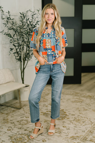 Haptics Pardon Me Patchwork Puff Sleeve Blouse