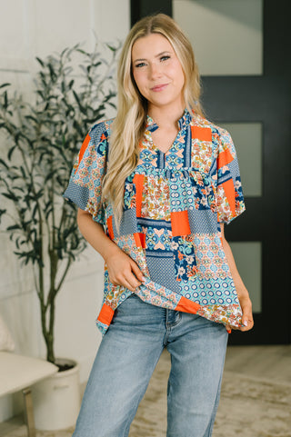 Haptics Pardon Me Patchwork Puff Sleeve Blouse