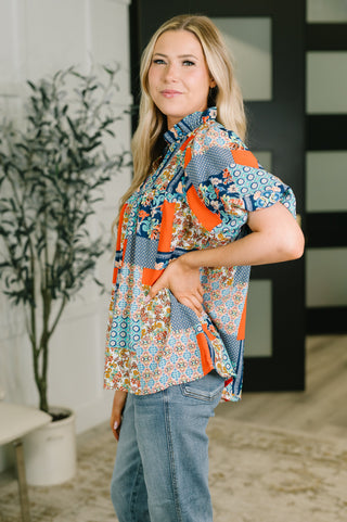 Haptics Pardon Me Patchwork Puff Sleeve Blouse