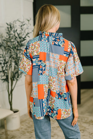 Haptics Pardon Me Patchwork Puff Sleeve Blouse