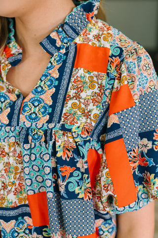 Haptics Pardon Me Patchwork Puff Sleeve Blouse