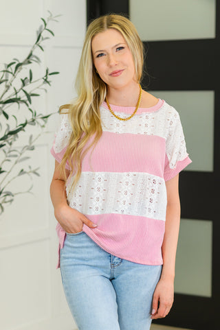 7th Ray Parlour Picnic Color Block Knit Top in Pink