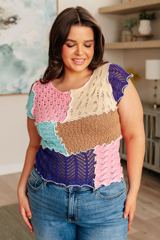 POL Patch Me Up Patchwork Knit Top