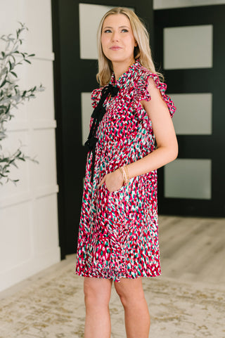 Haptics Pattern Pending Bow Detail Dress in Fuchsia and Black