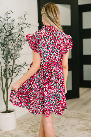 Haptics Pattern Pending Bow Detail Dress in Fuchsia and Black