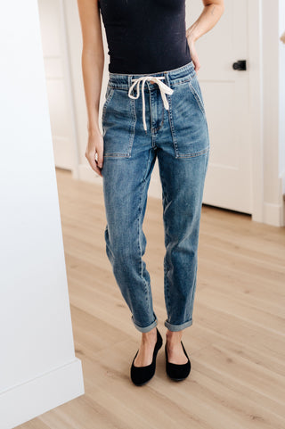 Judy Blue Payton Pull On Denim Joggers in Medium Wash - Exclusive