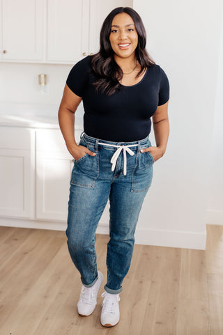 Judy Blue Payton Pull On Denim Joggers in Medium Wash - Exclusive