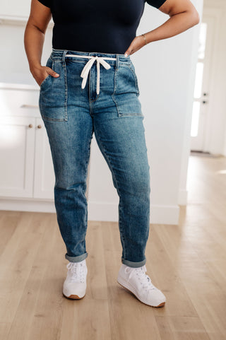Judy Blue Payton Pull On Denim Joggers in Medium Wash - Exclusive