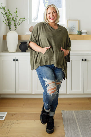 White Birch Perfectly Poised Hooded Poncho in Olive
