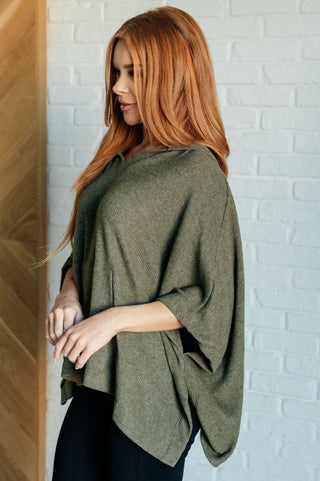 White Birch Perfectly Poised Hooded Poncho in Olive