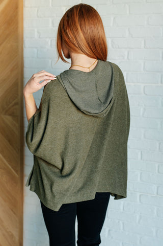 White Birch Perfectly Poised Hooded Poncho in Olive