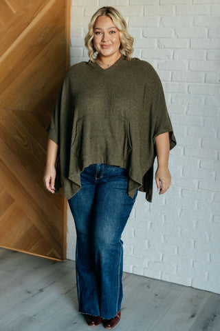 White Birch Perfectly Poised Hooded Poncho in Olive