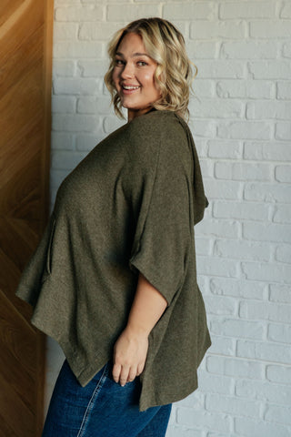 White Birch Perfectly Poised Hooded Poncho in Olive