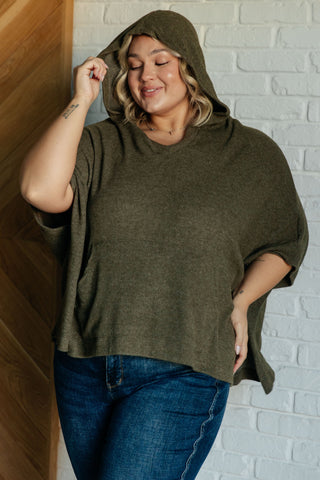 White Birch Perfectly Poised Hooded Poncho in Olive