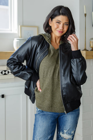 White Birch Perfectly Poised Hooded Poncho in Olive