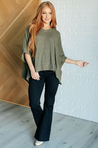 White Birch Perfectly Poised Hooded Poncho in Olive
