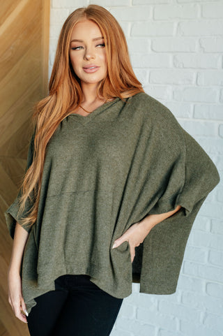White Birch Perfectly Poised Hooded Poncho in Olive