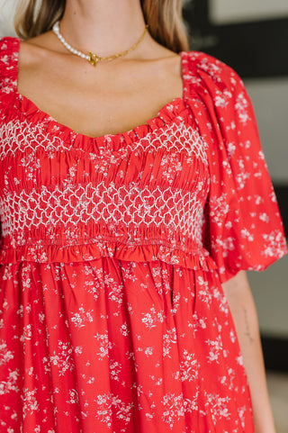 Polagram Petals & Promises V-Neck Dress in Red Multi
