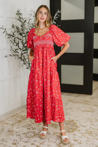 Polagram Petals & Promises V-Neck Dress in Red Multi