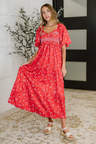 Polagram Petals & Promises V-Neck Dress in Red Multi