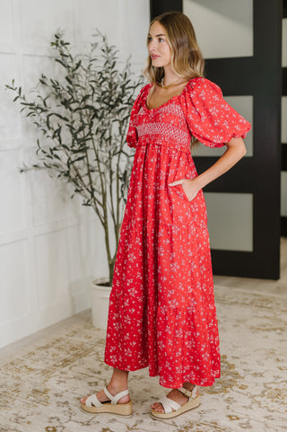 Polagram Petals & Promises V-Neck Dress in Red Multi