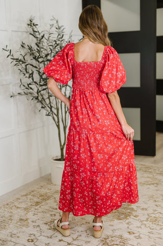 Polagram Petals & Promises V-Neck Dress in Red Multi