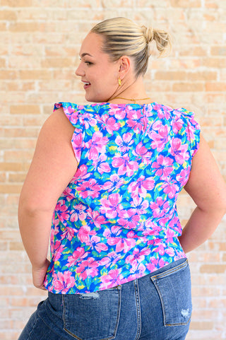 Emily Wonder Petals on the Moon Flutter Sleeve Blouse in Royal Pink