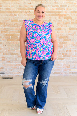 Emily Wonder Petals on the Moon Flutter Sleeve Blouse in Royal Pink