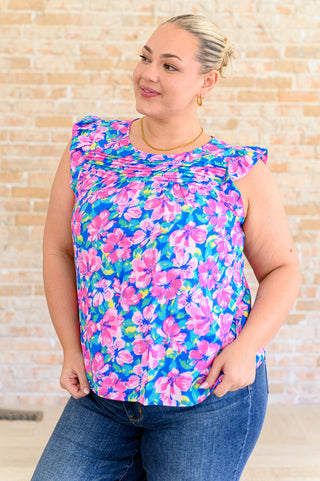 Emily Wonder Petals on the Moon Flutter Sleeve Blouse in Royal Pink