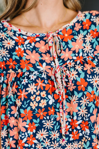 Haptics Petal to the Metal Flutter Sleeve Dress in Navy/Coral