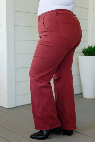 Judy Blue Phoebe High Rise Front Seam Straight Jeans in Burgundy - Exclusive