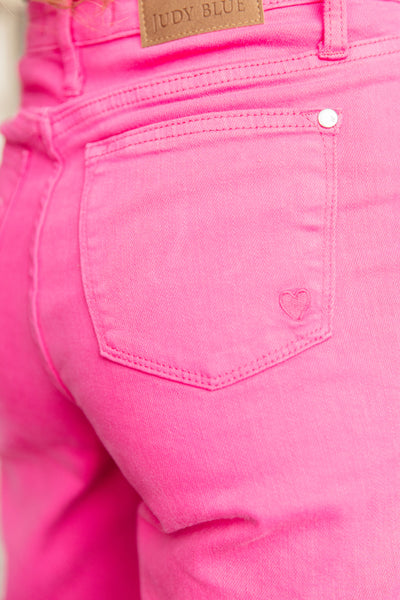 Judy Blue High Waist Garment Dyed Hot Pink 90’s Straight Denim 88816 - Exclusive-Denim-Sunshine and Wine Boutique