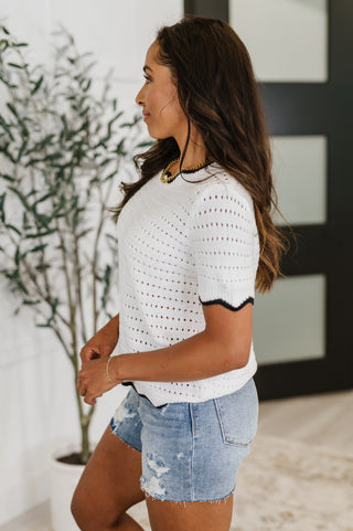 White Birch Pinkies Up Knit Top in White