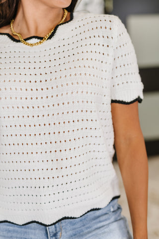 White Birch Pinkies Up Knit Top in White