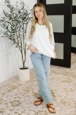 One Eleven North Preoccupied Striped Sleeve Top in Tan