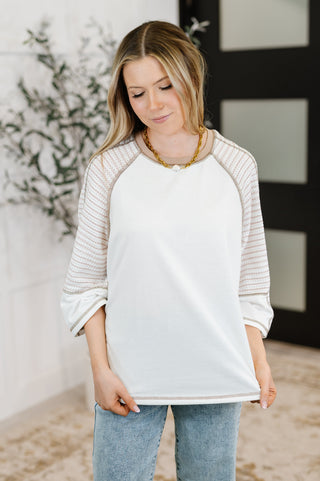 One Eleven North Preoccupied Striped Sleeve Top in Tan