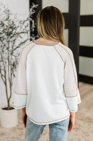 One Eleven North Preoccupied Striped Sleeve Top in Tan
