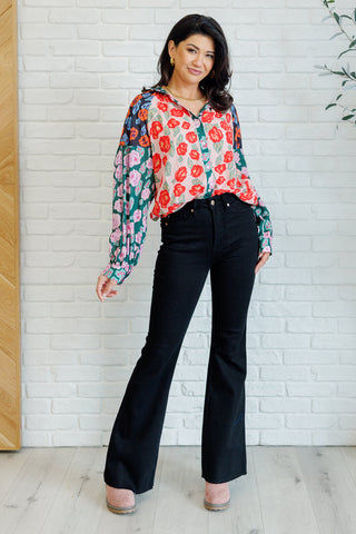 One Eleven North Presupposed Ideas Mixed Print Button Up Blouse
