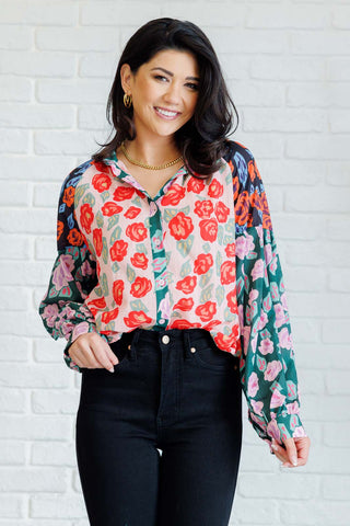 One Eleven North Presupposed Ideas Mixed Print Button Up Blouse