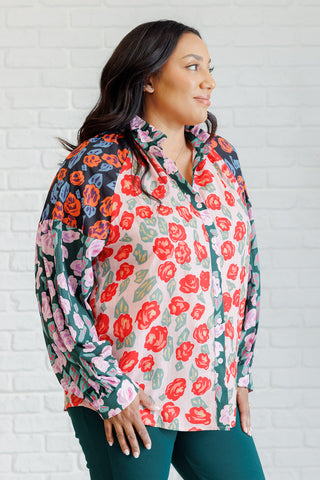 One Eleven North Presupposed Ideas Mixed Print Button Up Blouse