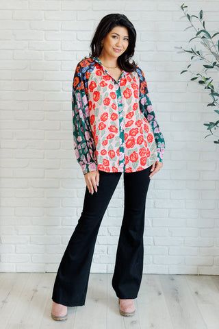One Eleven North Presupposed Ideas Mixed Print Button Up Blouse